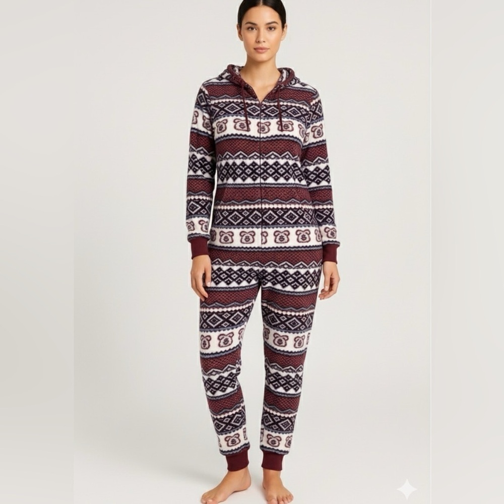 Rue21 Burgundy and‎ White Patterned Pajama onesie